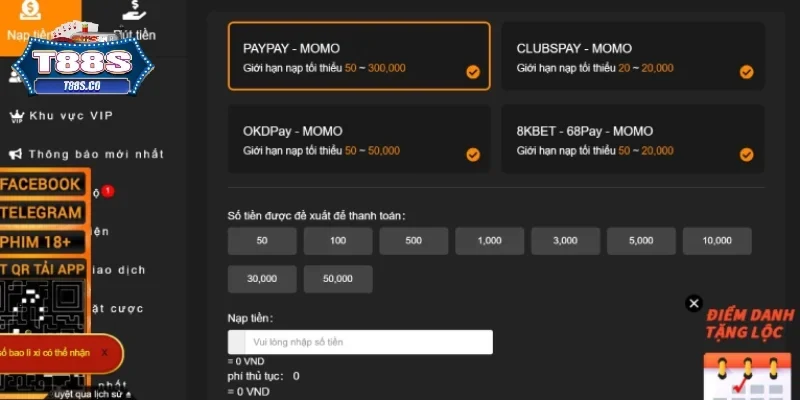 Quy trình giao dịch gửi vốn T88 cho từng phương thức